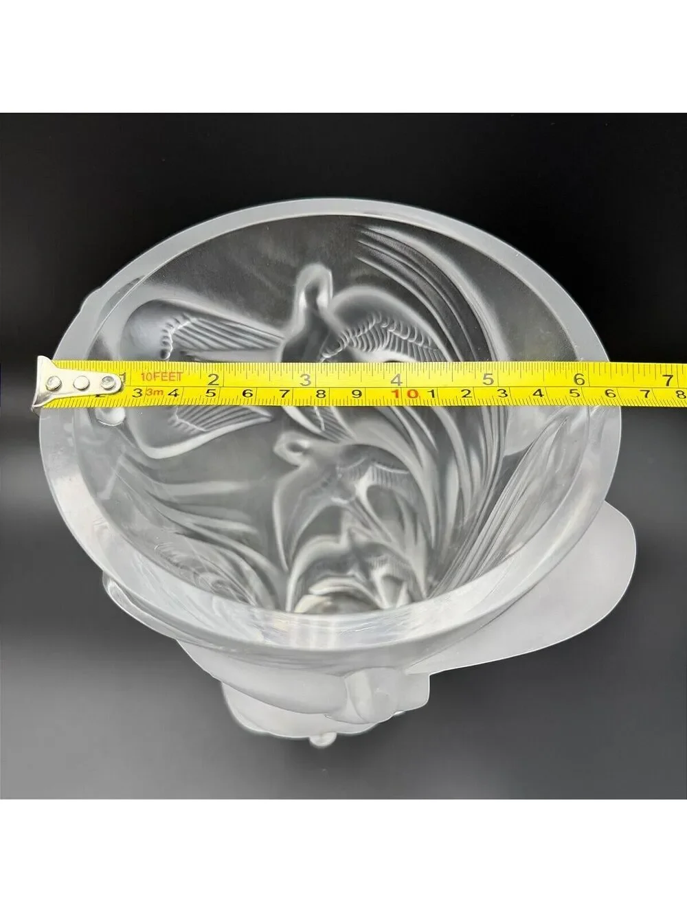 Vintage Large Lalique Martinets Large Frosted Crystal Swallows Vase France - 10